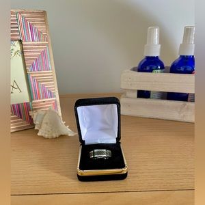 Mens Black Striped Wedding Band